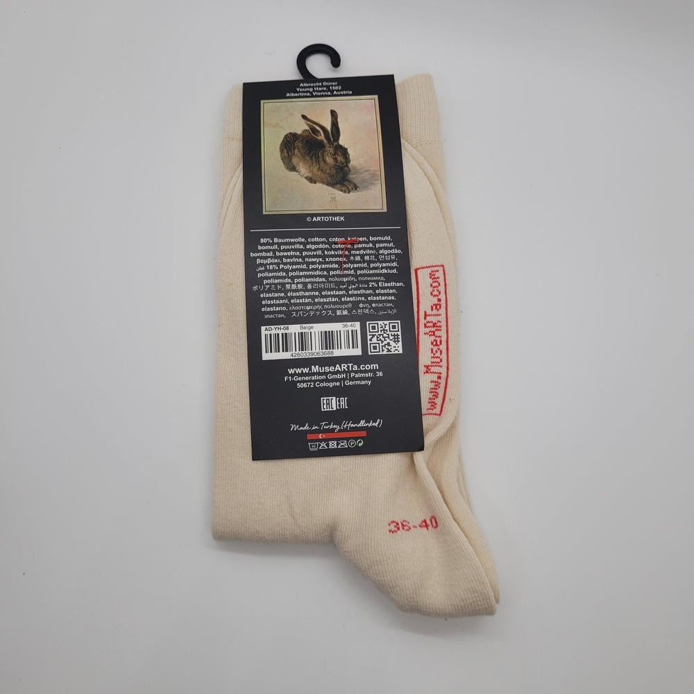 MuseARTa Young Hare Albrecht Durer Art Socks Beige Cotton Blend EU 36-40 NEW